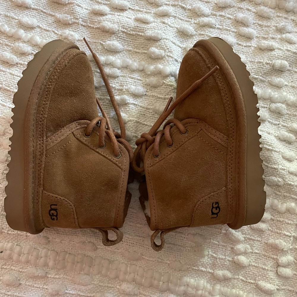 UGG Kids Chestnut Suede Faux-Shearling Lace-Up Boots
